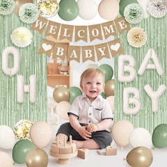 Sage Green Baby Shower Decorations for Baby, Green Balloons with WELCOME BABY…