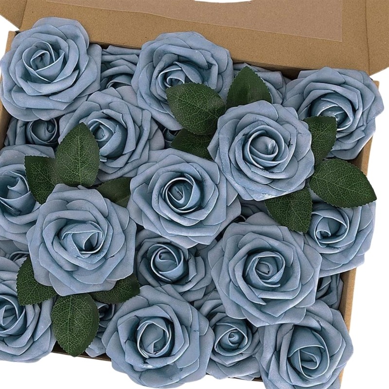 1Box Realistic Latex Foam Roses with Stems and Leaves for DIY Flower Arrangement