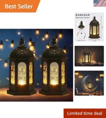 Elegant 2-Piece Ramadan Lanterns Set – Flameless LED Candle Holders for Eid