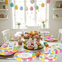 96 Pcs Happy Easter Plates and Napkins Forks Sets – Colorful Eggs Themed Roun…
