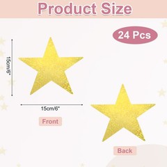 24 Pcs Laser Gold Stars Cutouts, 6 Inch Double Printed Paper Stars Cutout
