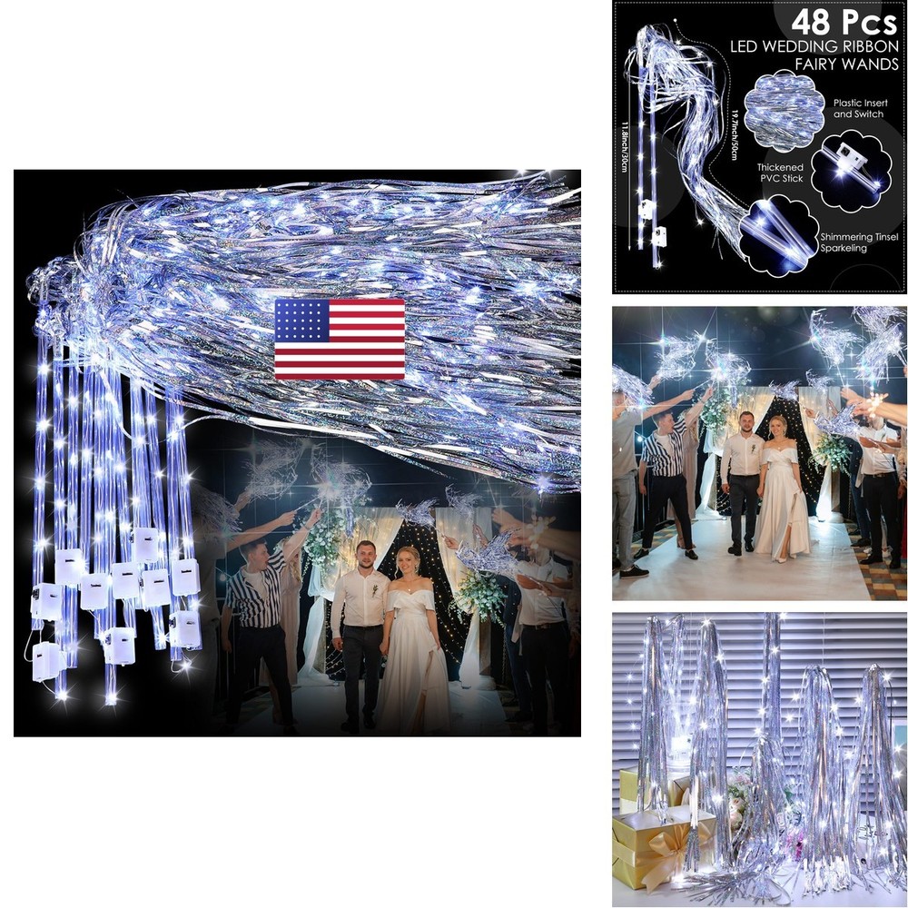 Simgoing 48 Pcs LED Light Up Wands Silver Birthday Party Favors