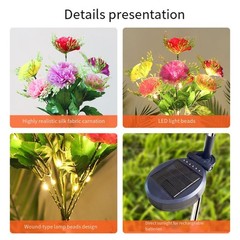 For Outdoor Solar Carnation Garden Lights IP65 Waterproof LED Stakes 2pcs