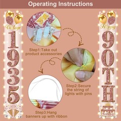 Eiurteao 90th Birthday Banner Lighted Decorations for Women – Pink Rose Gold