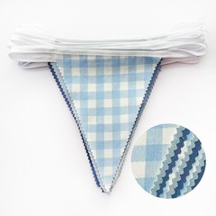 Dusty Blue Gingham Triangle Banner – Nautical Party Decor for Weddings & Showers