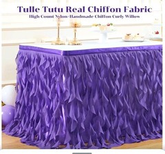 Mermaid Purple Tulle Curly Willow Table Skirt for Rectangle Table 9ft, Ruffle…