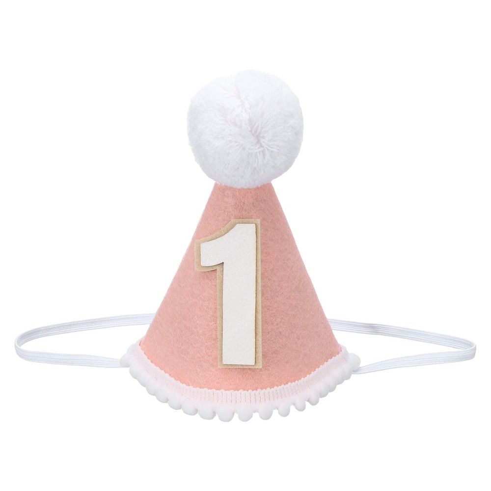 One Mini Birthday Party Hat 15cm/ 6″ Tall 1 Year Cone Hat Pink