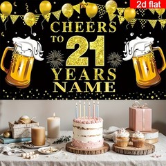 2D Flat Banner Customizable Name for 21St Birthday Party Banner Backdrop ☋