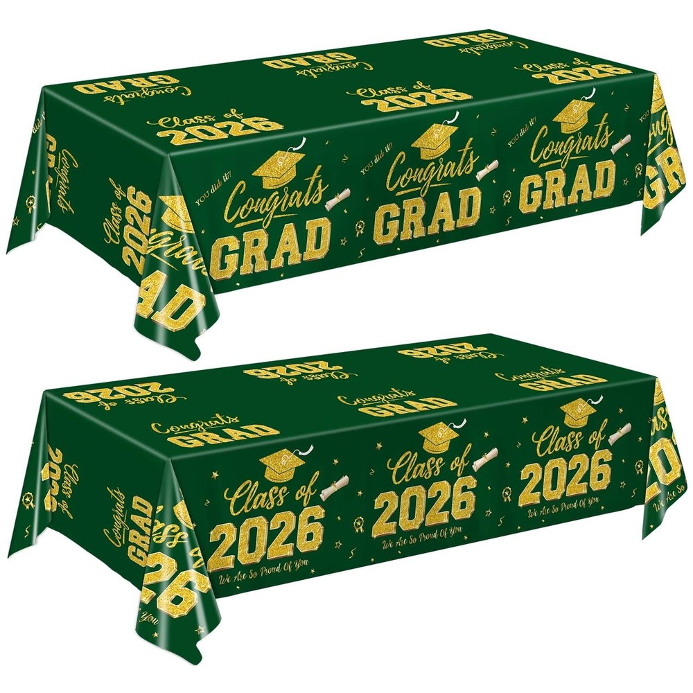 Graduation Decorations 2026, Green and Gold Graduation Tablecloths, 2 Pack Congr