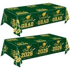 Graduation Decorations 2026, Green and Gold Graduation Tablecloths, 2 Pack Congr