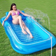 Inflatable Tanning Pool Lounger Float with Sprinkler, 77″ x 48″ Pool Float Ad…