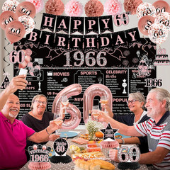 60Th Birthday Party Decorations for Women, Rose Gold Back in 1966 Banner, Rose G