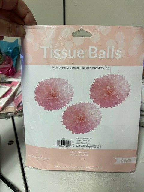 Classic Pink Tissue Paper Balls 16″ Party Decor – 3 Pack – New!!!