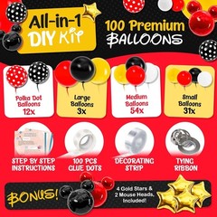 ALL-IN-1 Mickey Balloon Arch Kit with BONUS Mouse Heads & Gold Stars for Mous…