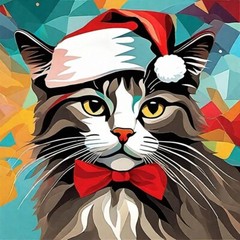 Christmas Cat In A Santa’s Hat Print