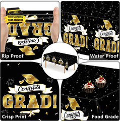 2Pack Graduation Decorations 2026, 108″ X 54″ Graduation Tablecover, Blackgold R