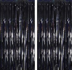 Black Laser Tinsel Glitter Foil Fringe Curtain Birthday Party Black Shining