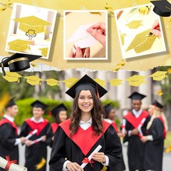 120 PCS Gold Glitter Grad Caps Cutouts Glue Points Class Of 2025 Tags