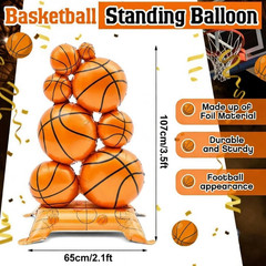 1 Pack Giant Self Standing Basketball Foil Balloons 3.5 Ft with Field Base for B
