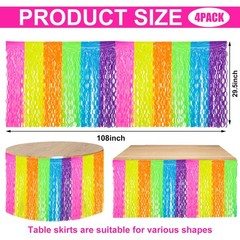 4 Pack Neon Tinsel Foil Fringe Table Skirts 108 x 29.5 Inch Glow in The Dark …