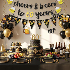 Black Gold 60Th Birthday Decorations for Him Men, Happy 60Th Birthday Supplies C