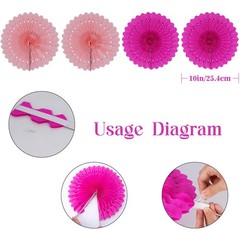 Pink Party Decorations 33 PCS Hanging Paper Fans Rainbow Pom Poms