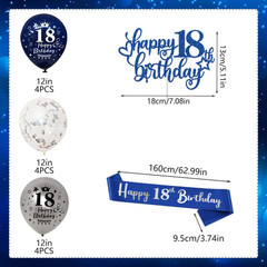 18Th Birthday Decorations – Blue & Silver Banners, Triangle Flags, Cake Toppers
