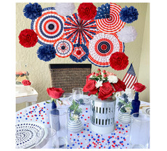 29PCS 4th of July Patriotic Decorations Set-Red/White/Blue Paper Fans USA 250