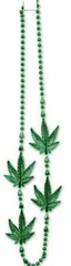 48″ GREEN POT LEAF BEAD NECKLACE Funny Marijuana Reefer Hippie Mardi Gras Party