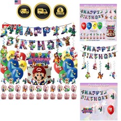 48Pcs latest Mario Birthday Party Supplies, Party Decorations Set Include Ban…