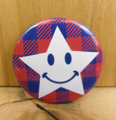 Patriotic Happy Face Star Mini Pin Plaid Checkered Novelty Party Metal Round 14+