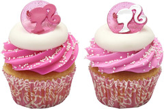 Barbie Rings, 24 Barbie Silhouette Cupcake Decorations, Pink Glitter Cake Topper