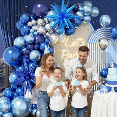 Blue White Silver Balloons Arch Kit 152Pcs with Star, Navy Light Metallic Blue S