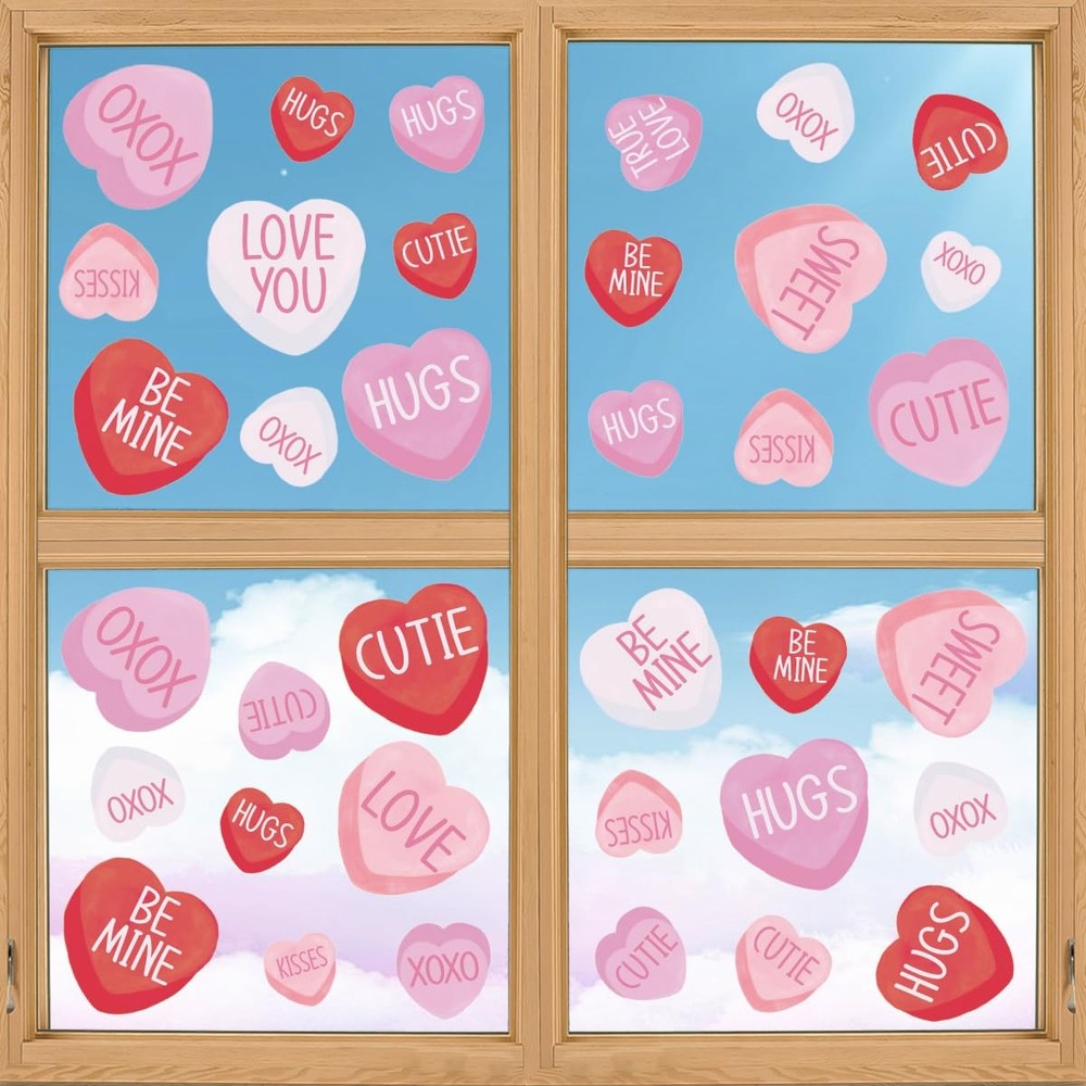 Horaldaily 108 PCS Valentine’s Day Window Cling Sticker, 11.5 x 8.3, Pink