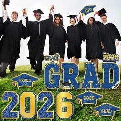 Extra-Large 14 PCS Class of 2026 Graduation Signs with Sturdy Stakes – Blue Gold