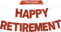 Glitter Red Happy Retirement Banner Pre-Strung Garland for Office Goodbye Party