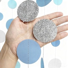 Dusty Blue Silver White Polka Dots Garland Hanging 46 feet,