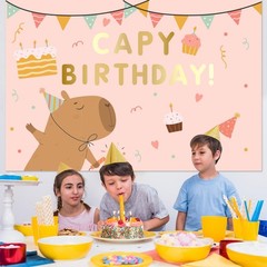 Pink Capybara Birthday Backdrop 7x5ft – Cartoon Animals Party Decor, Girls’ Them