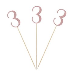3rd Birthday Centerpiece Sticks Number 3 Table Topper Rose Gold Glitter 12 PCS