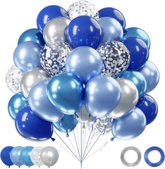 Navy Blue Gold Balloons Set, 60Pcs 12 Inch Navy Blue White Metallic Gold and Gol