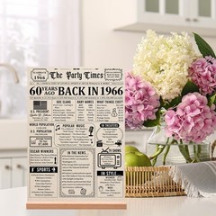 60th Birthday Decorations for Men & Women, Vintage 1966 Acrylic Table Sign, 60th