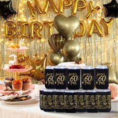 60th Birthday Party Decorations, 12PCS Supplies & Vintage Can Cooler Sleeves