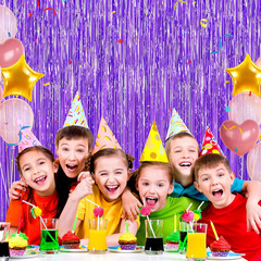 Purple Tinsel Backdrop Foil Fringe Curtains – 2 Packs Door Streamers Backdrop fo