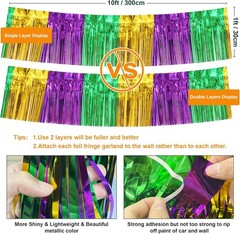 4 Pack 10 Feet Green Gold Purple Foil Fringe Garland Metallic Tinsel Streamers B