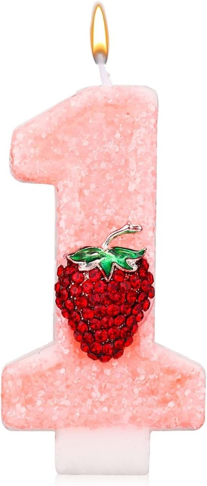 Strawberry Number 1 Candle, Cute Berry One Candle pink, red