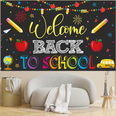 Welcome Back to School Banner Party Decorations Backdrop Black First Day of Scho