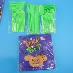 114 Piece Set Halloween Party Supplies – Plates Cups Plasticware – Serves 16