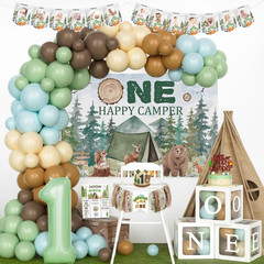 Happy Camper First Birthday Decorations – 114 Pcs Camping Party Set