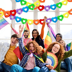 JULMELON 10 Pack Rainbow Heart Banner, 98.4ft Pride Hanging Decorations Gay Pape