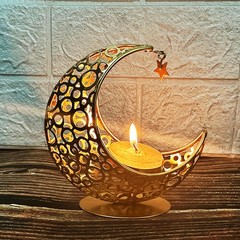 Eid Mubarak Moon Star Metal Candlestick Ramadan Kareem Vintage Candle Holder DY